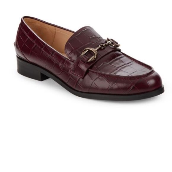 Stuart Weitzman Shoes - STUART WEITZMAN- Owen Croc-Embossed Leather Bit Loafers- Black&Gold